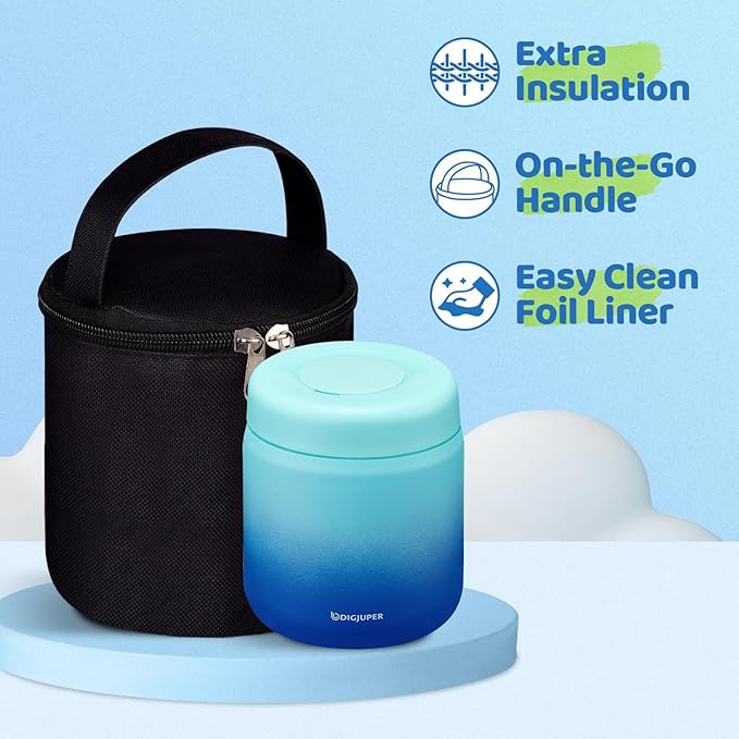 Wide-Mouth Thermo for Hot Food 12OZ - with Insulated Lunch Bag, Cold-12h Hot-8h, Spill-proof BPA-free Stainless Steel Vacuum Soup Box Container for Toddler Kids Boy, Space Food Jar for School Picnic
