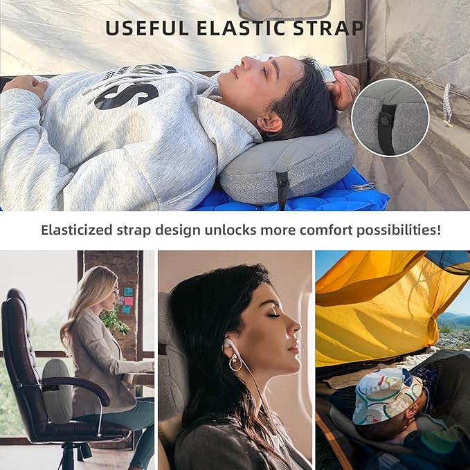 Ultralight Camping Pillow Inflatable with Removable Washable Cover, Compact Travel Pillow for Neck Support, Hiking, Backpacking, Office, Airplane, Car & Beach - Adjustable Firmness(Grey)