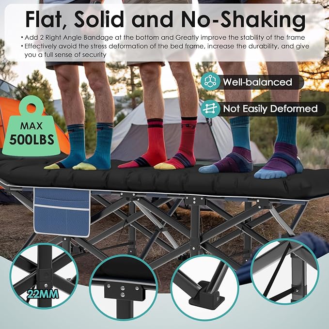 Suteck Camping Cot, 32In XXL Folding Camping Cot Heavy Duty Sleeping Bed for Adults 1200D Double Layer Oxford Cots for Camping W/Pilllow Mattress Carry Bag for Home Office Nap Beach Travel, 500LBS