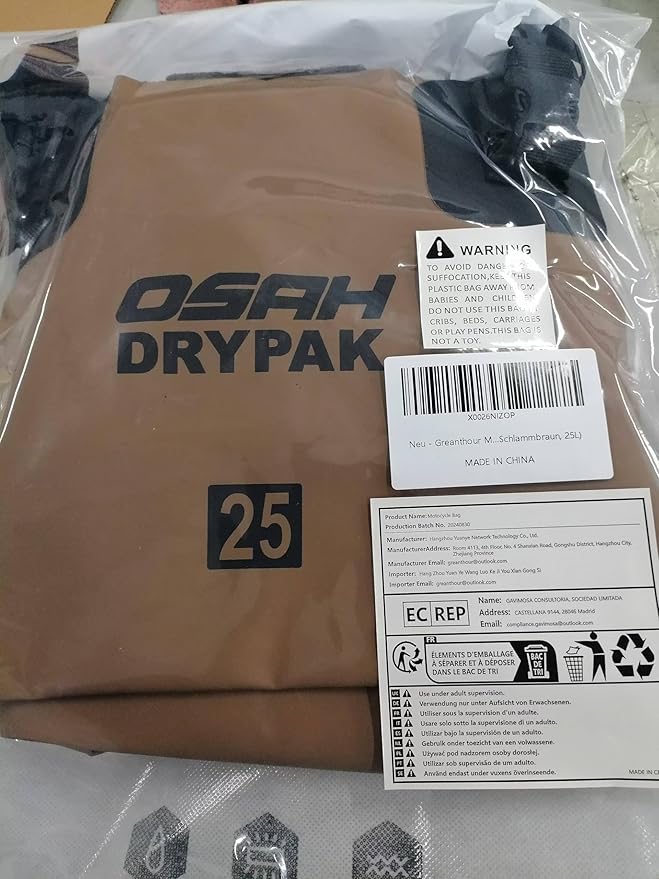 Motorcycle Dry Bag - Waterproof Motorcycle Duffle & Luggage Tail Bag Saddle Bags with Roll Top Closure, Large Storage Space,for Motorcycle Back Seat(MudBrown, 25L)