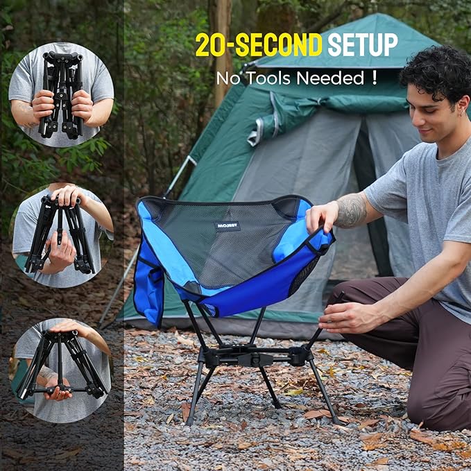 Portable Camping Chair – Compact Lightweight Folding Chair for Adults, Supports 330 lbs – Ideal for Backpacking Hiking, Fishing, Beach, Picnic & Lawn (Blue)