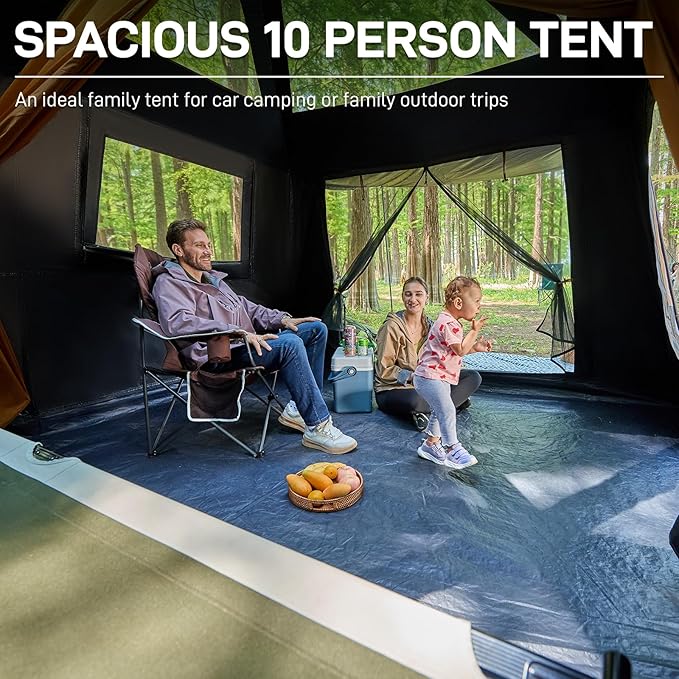 EVER ADVANCED 10 Person Camping Blackout Tent, Multi Room Tent for Family, Large Tents with Rainfly and Carry Bag, 2 Doors, Water-Resistant, 14ft x 10ft x 84in