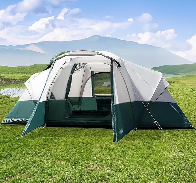 8/10/11 Person Camping Tent with Porch, Large Family Tents for Outdoor Camping, Big Dome Tent Includes Rainfly, Reflective Windproof Rope, Large Vestibule