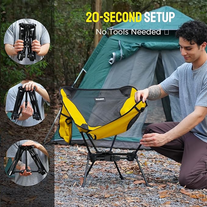 Portable Camping Chair – Compact Lightweight Folding Chair for Adults, Supports 330 lbs – Ideal for Backpacking Hiking, Fishing, Beach, Picnic & Lawn (Yellow)