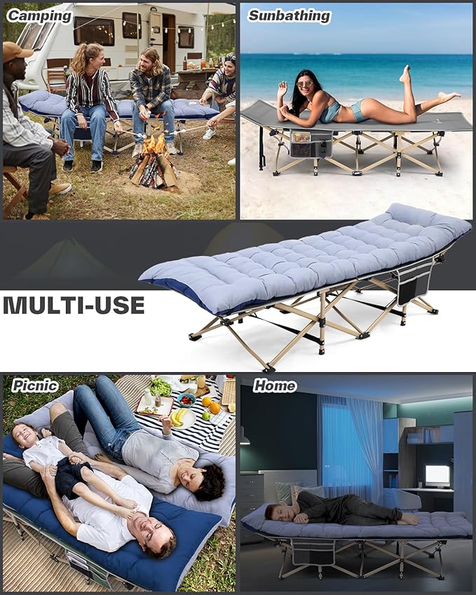 Sportneer Cots for Sleeping, Camping Cots for Adults with Mattress Max Load 450 LBS Heavy Duty Folding Portable Bed with Padded for Camping Tent Office Outdoor Travel Sleep Over