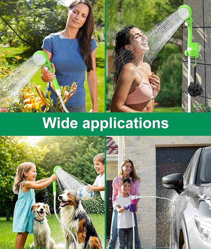 WADEO Portable Shower for Camping, Outdoor Electric Shower Rechargeable Pump with Intelligent Digital Display, Camping Shower Head Nozzle for Camping, Hiking, Traveling, Washing