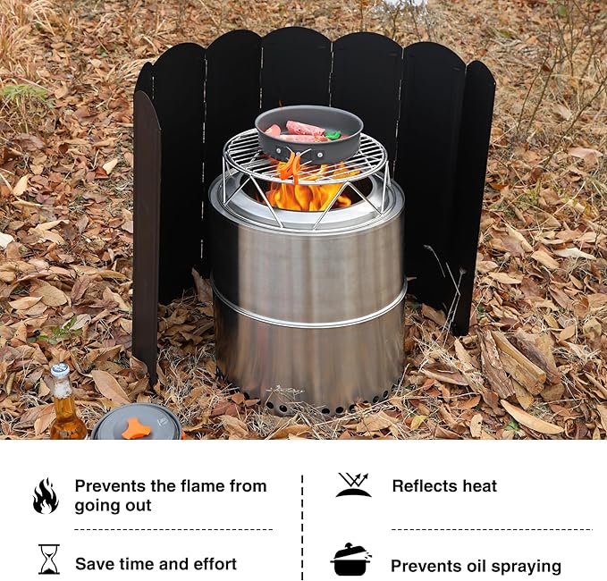 Lineslife 23.6" Extra Tall Camping Stove Windscreen, 8-Panel Lightweight Folding Windshield for Butane/Propane Burners & Grills, Portable with Carry Bag (Camping Hiking)