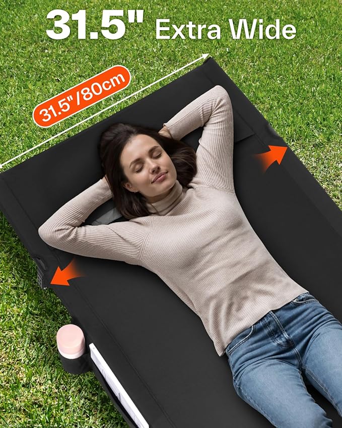 Sportneer Camping Cot: 31.5’’ Extra Wide Compact Sleeping Cots with Side Pocket - Lightweight Folding Cot for Camping Traveling Tent Day, Carry Bag Included, Easy Setup - Size 74.8''x31.5''