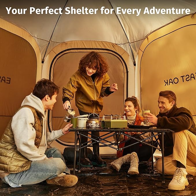 East Oak 12ร12 FT Pop Up Canopy Tent with Mesh | Outdoor Screen House with 4 Sunshades | Instant Canopy with Portable Carry Bag | Gazebo Tent for Camping, Patio, and Beach | Beige