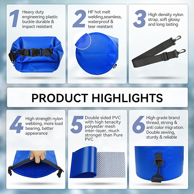 MARCHWAY Floating Waterproof Dry Bag Backpack 5L/10L/20L/30L/40L, Roll Top Sack Keeps Gear Dry for Kayaking, Rafting, Boating, Swimming, Camping, Hiking, Beach, Fishing