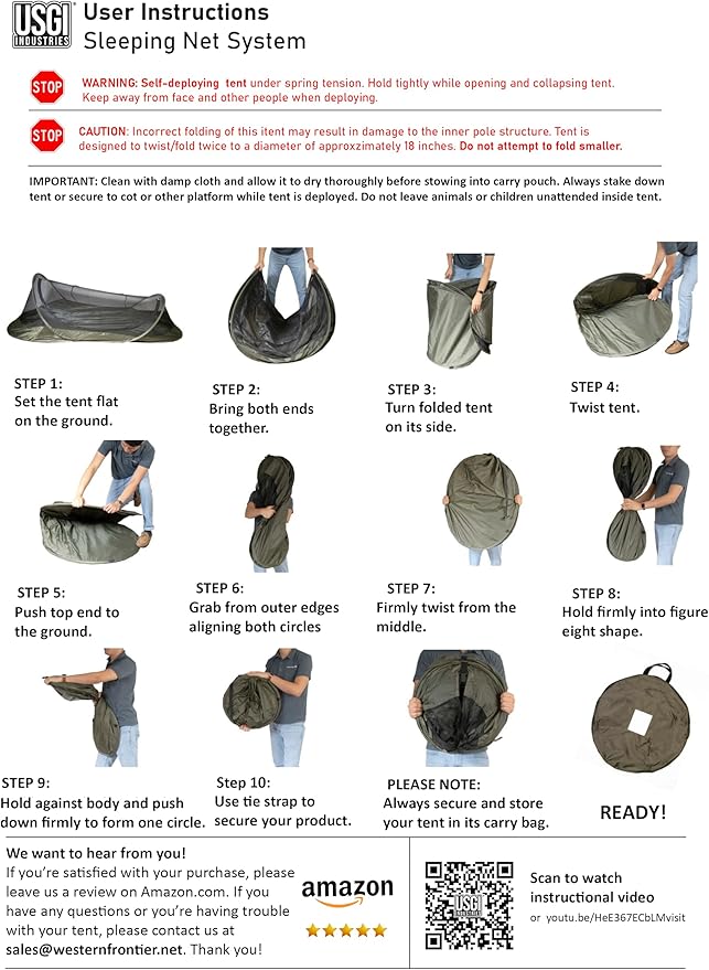 USGI Industries Bivy Tent | Lightweight Single Person Sleeping Net System for Outdoors, Camping, Survival, Hiking, Backpack | Mesh Protection