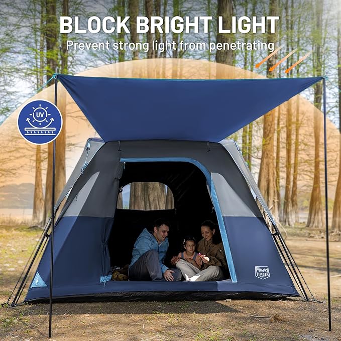 TIMBER RIDGE 5-6 Person Blackout Camping Tent, 60s Easy Setup Instant Cabin Tent for Family with Rainfly, Water-Resistant, 9' x 9' x 72" for Outdoor Adventures Gatherings