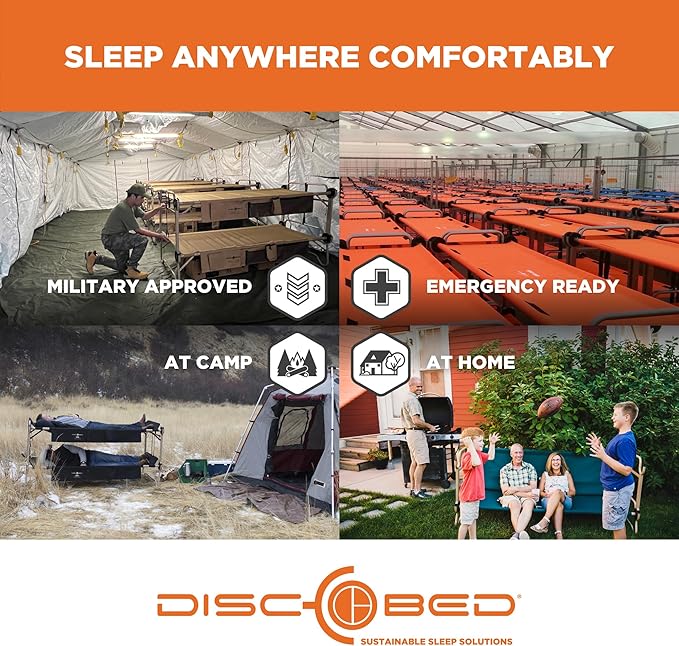 Disc-O-Bed Large Outdoor Convertible 2 Person Bench and Double Camping Cot Portable Bed Bunk System for Adults
