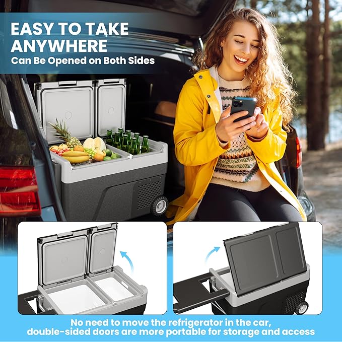 12 Volt Refrigerator, 40QT(38L) Car Efrigerator APP Control,Electric Cooler On Wheels -4℉~68℉, Portable Freezer 12/24V DC 110-240V AC, Camping Refrigerator, Travel, Boat