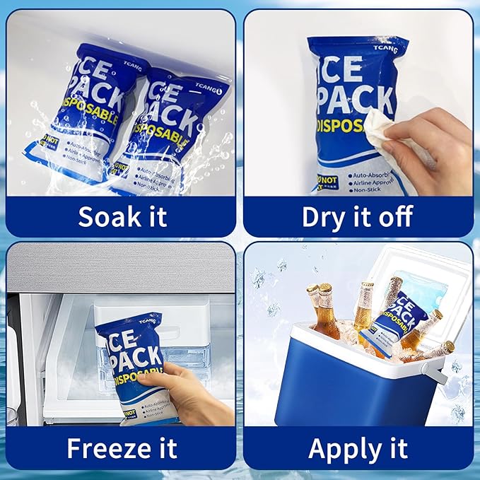 Disposable Ice Packs for Coolers & Lunch Boxes - Pre-Frozen Leak-Proof Cold Packs,Soft Gel Ice Packs for Camping, Beach Bags, Picnics,Outdoor Events, Takeout Delivery