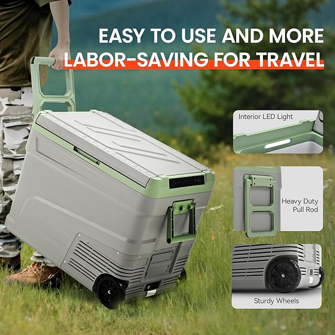 12 Volt Refrigerator Portable Fridge - 58 Quart(55L) Electric Cooler Big Zone with Wheels, 12V Fridge -4℉-68℉ for Camping, Boating, Truck, RV, Outdoor, Home