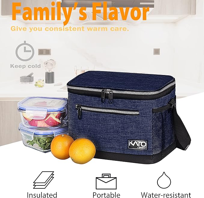 Tirrinia Insulated Lunch Box for Men/Women, Leakproof Thermal Lunch Bag for Office Picnic Work Beach Camping,Reusable Lunch Cooler Tote for Adult, Dark Blue