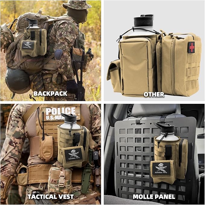 Water Bottle Holder Bag with Molle Strap - Water Bottle Carrier Pouch for Walking, Gym, Camping, Fishing, Hunting 32oz, 64oz, 128oz One Gallon Tactical Carrier Holder
