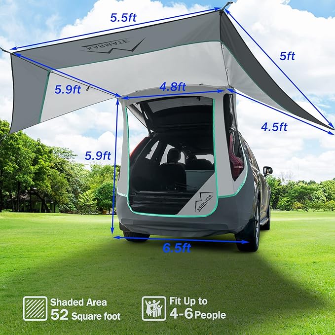 SUV Tailgate Tent with Three Sides Awning Shade & Transmittance Mosquito Net, Hatchback Camping Sunproof Car Tent, Universal SUV Windproof Car Camping Gear Tent Outdoor Travel.
