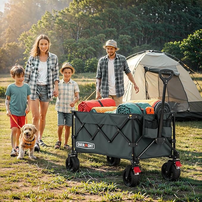 Overmont Ultra-Compact Collapsible Wagon Cart - 200L Portable Folding Wagon with All-Terrain Wheels Utility for Beach, Grocery Shopping, Camping, and Gardening โ 330lbs Load Capacity Grey