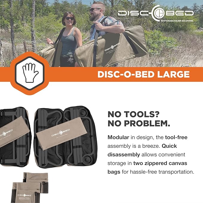 Disc-O-Bed Large Outdoor Convertible 2 Person Bench and Double Camping Cot Portable Bed Bunk System for Adults