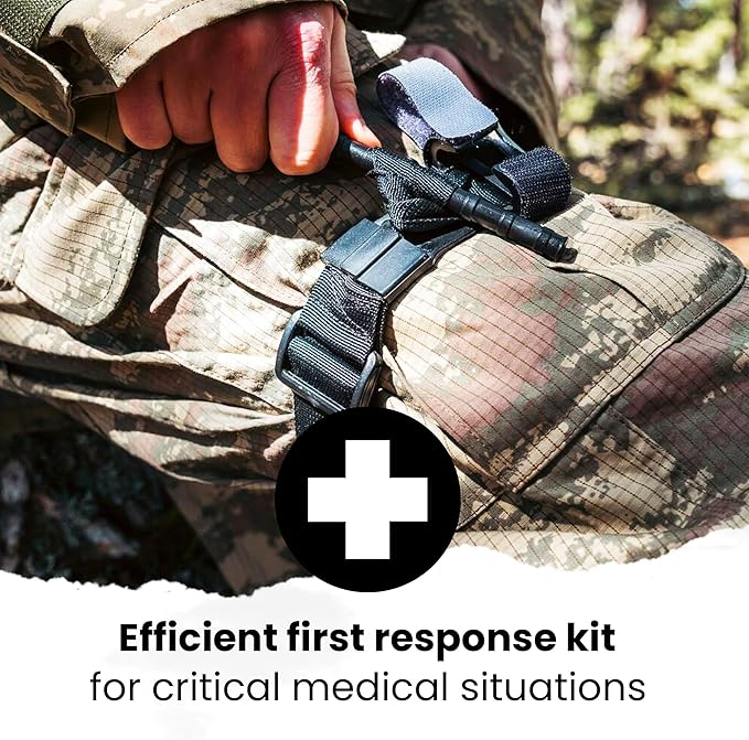 IFAK (Individual First Aid Kit) Trauma Kit with CAT Tourniquet — Medical Pouch for Tactical, Outdoor, Hiking, Military — Backpacking Emergency Medical Kit for Bleeding Control (Black)
