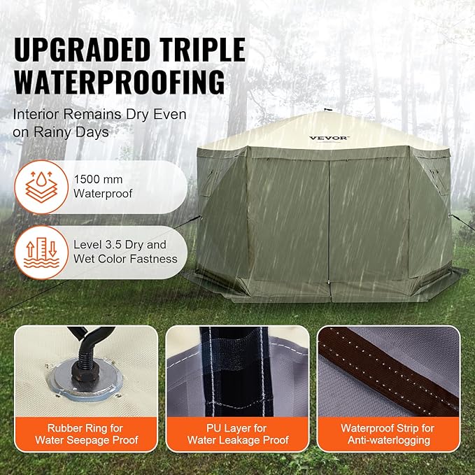 VEVOR Pop Up Gazebo Screen Tent, Instant Gazebo Tent with Mosquito Netting Outdoor Canopy, 6 Sided Sun Shelter 12x12ft w/ 6 Removable Wind Cloths & 2 Mesh Windows, Pavilion Tent for Patio, Army Green
