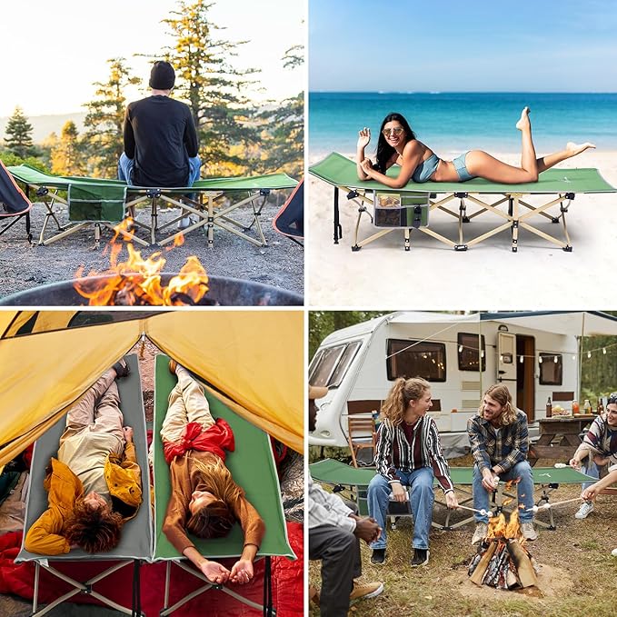 Sportneer Camping Cot: 1200D Double Layer Oxford Foldable Camping Cots for Adults - Heavy Duty Cots for Camping Travel Tent Day Outdoor & Home Guest, Camping Cots with Carry Bag & 2 Side Pockets