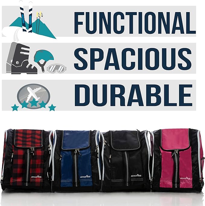 Athletico Ski Boot Bag – Skiing and Snowboarding Travel Luggage – Stores Gear Including Jacket, Helmet, Goggles, Gloves & Accessories – Venting and Grommets for Snow Drainage