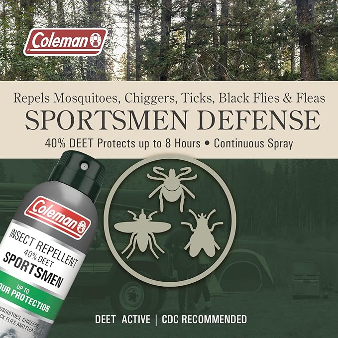 Coleman Insect Repellent Spray, 40% DEET, Protection Against Mosquitoes, Ticks, Chiggers, Biting Flies, Gnats, Fleas, Ideal for Camping, Hiking, Outdoors, 6oz Bottle