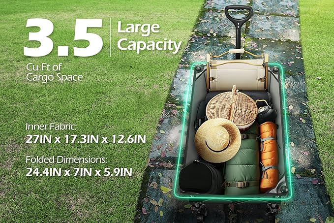 Camping Wagons Carts Foldable, Leonyo 220lbs Beach Collapsible Wagon with Wheels, Heavy Duty Grocery Cart on Wheels for Pet, Shopping, Groceries, Garden, Outdoor Activities, Grey