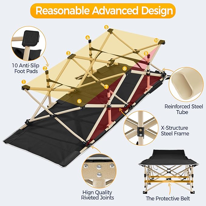 Yaheetech Folding Camping Cot, Portable Military Canvas Sleeping Bed, Outdoor Comfortable Lightweight Bed with Carry Bag for Hiking, Backpack Travel, Home & Office