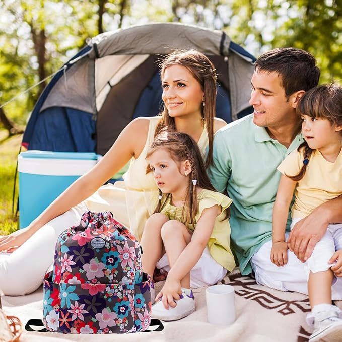 HUA ANGEL Floral Print Drawstring Bag - Lightweight Waterproof Cinch Sackpack with Side Pocket for Men & Women Travel Gym Bag