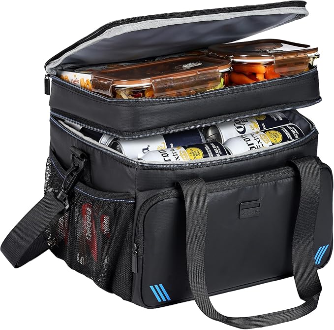 ZEEMO Soft Cooler Bag, Insulated Lunch Box, 12/24 Can Ice Chest, Double Leakproof Layers, Waterproof and Collapsible Case for Work Outdoor Trip, Black