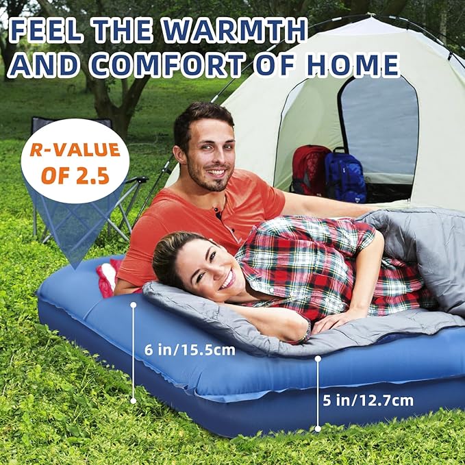 Camping Sleeping Pads,Extra Thick 5 Inch Inflatable Sleeping Mat with Pillow Built-in Pump,Oversized Air Mattress Super Portable for Backpacking Hiking, Tent, Traveling
