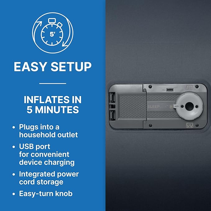 SleepLux Durable Inflatable Air Mattress with Built-in Pump, Pillow and USB Charger