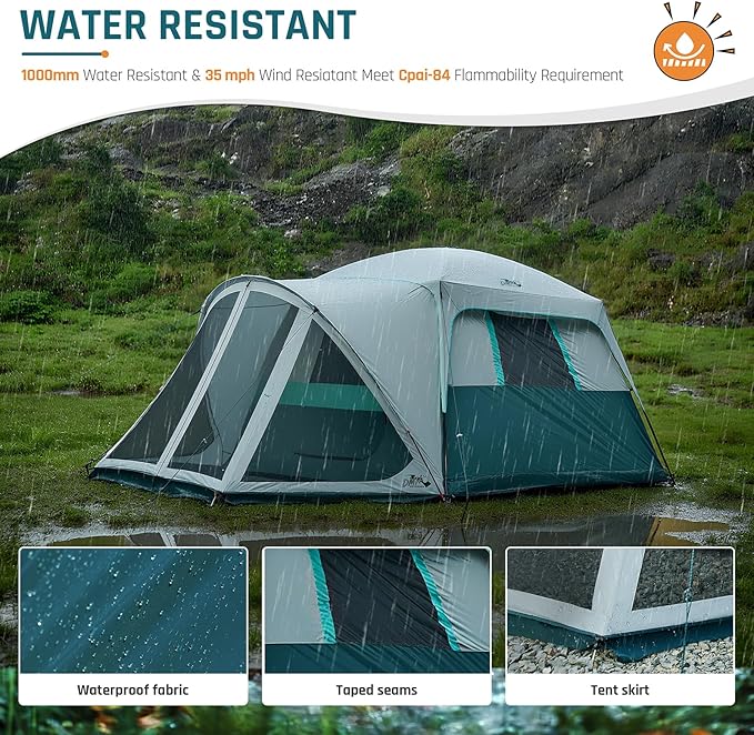Tents for Camping 6/10 Person Camping Tent with Screen Porch, Weatherproof Large Cabin Tent with Rainfly and Carry Bag, Family Tent for Outdoor Camping and Backyard