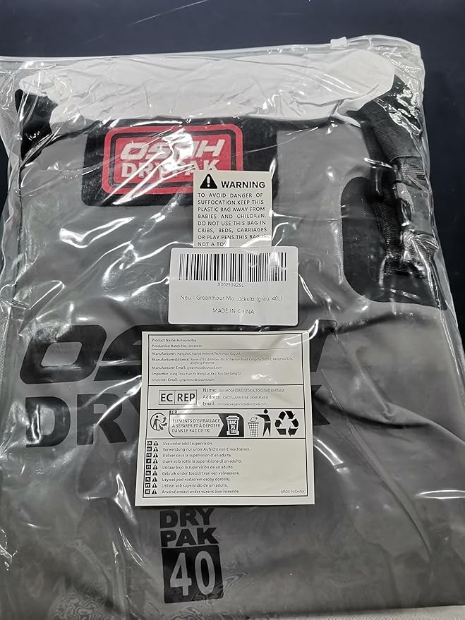 Motorcycle Dry Bag - Waterproof Motorcycle Duffle & Luggage Tail Bag Saddle Bags with Roll Top Closure, Large Storage Space,for Motorcycle Back Seat(Grey, 40L)