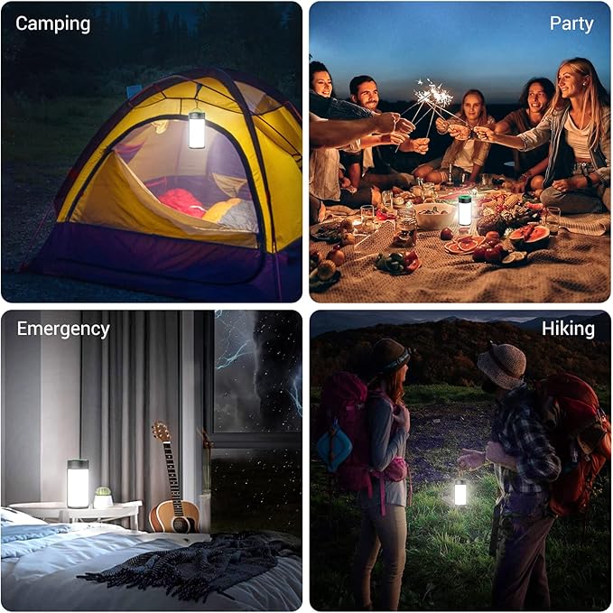LED Camping Lantern, CT CAPETRONIX Rechargeable Camping Lights with 400LM 5 Light Modes, Battery Powered LED Lantern for Power Outage Emergency Hurricane Camping Gear(2 Pack, Black & Lake Blue)