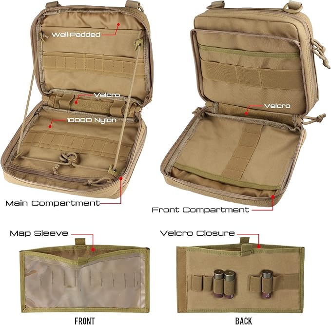 WYNEX Tactical Large Admin Pouch of Double Layer Design, Molle EDC EMT Utility Pouch with Map Sleeve Modular Tool Pouch Large Capacity Flag Patch Included