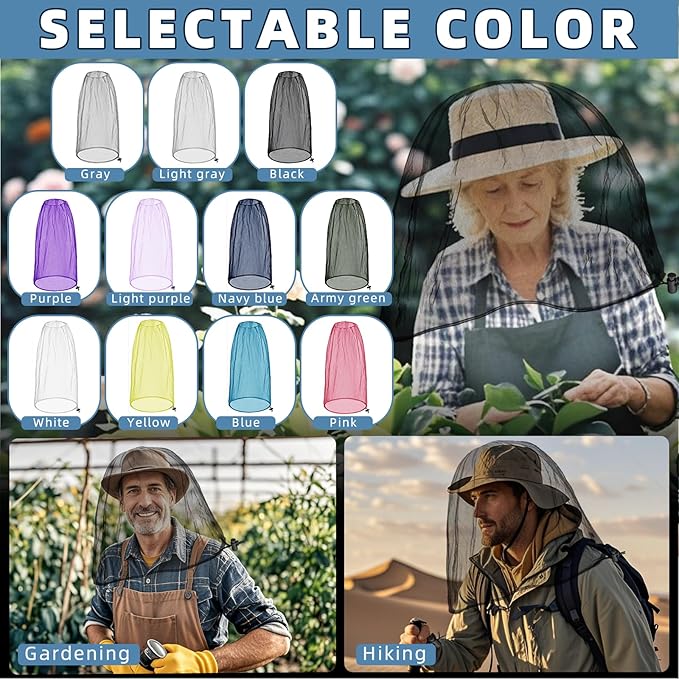 Oversized Mosquito Net 42 x 25 Inches Ultra Large Mosquito Head Net Face Neck Fly Mesh Netting Fits All Hats for Outdoor Camping Hiking Fishing Gardening Safari(Black)