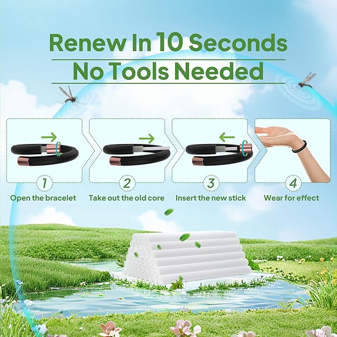 Mosquito Repellent Bracelet Refill Oil Sticks (15 Pack) | Plant-Based Essential Oils | Long-Lasting Protection | 15 Repellent Refills (30 Sticks Total)