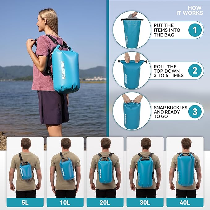 MARCHWAY Floating Waterproof Dry Bag Backpack 5L/10L/20L/30L/40L, Roll Top Sack Keeps Gear Dry for Kayaking, Rafting, Boating, Swimming, Camping, Hiking, Beach, Fishing