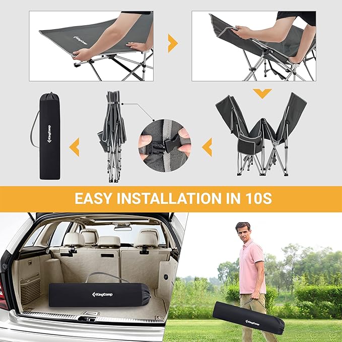 KingCamp Folding Camping Cot for Adults,Portable Sturdy Sleeping Cot with Carry Bag Outdoor Lightweight Camping Bed Support 264 lbs,Large Outdoor Foldable Travel Cots for Camping Beach Home Nap