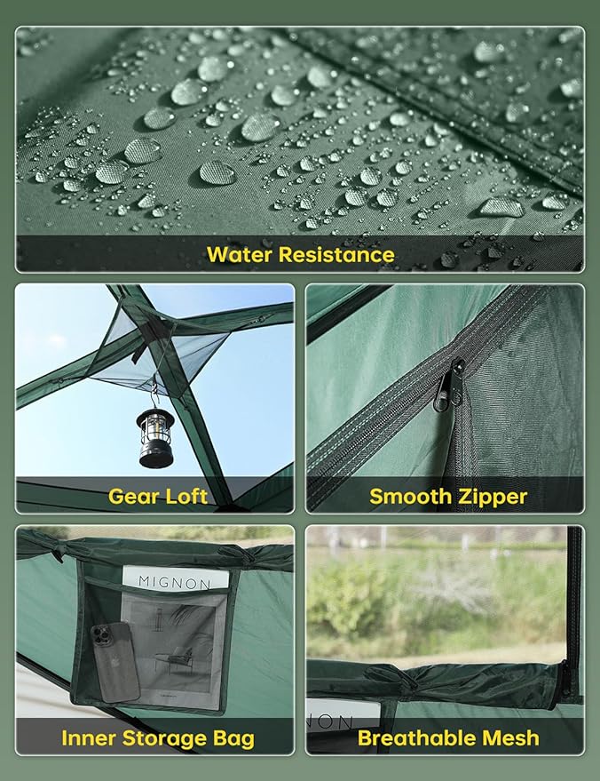 Camping Tent, 4 Person Tent for Camping, Setup in 60 Seconds, 4 Person Pop up Tents, Hub Tents, Water-Resistant, Windproof, Instant Cabin with Removable Floor, Portable