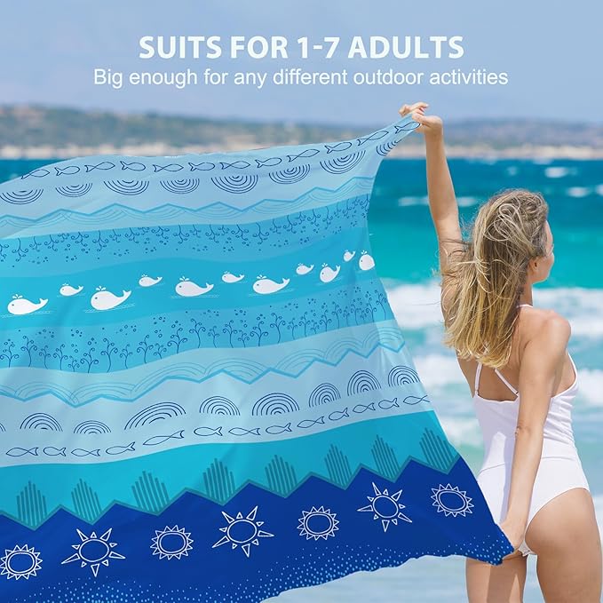 BYDOLL Beach Blanket 78''X81'' 4-7 Adults Oversized Lightweight Waterproof Sandproof Blanket for Beach Large Picnic Mat Travel Camping