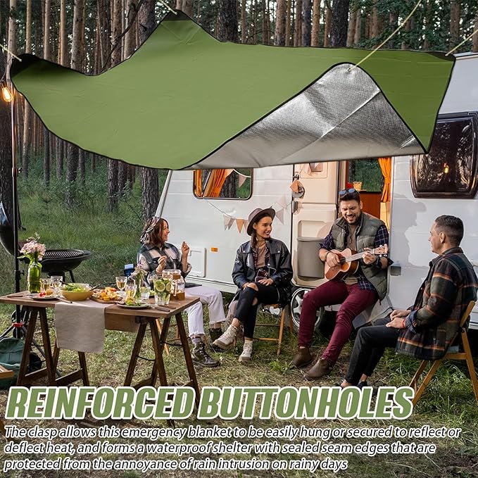Kanayu 4 Pcs Emergency Thermal Survival Blankets 82 x 60 Inch,Heavy Duty Emergency Poncho Tarp Reusable Waterproof Blanket for Car,Camping,Hiking(Olive Green)
