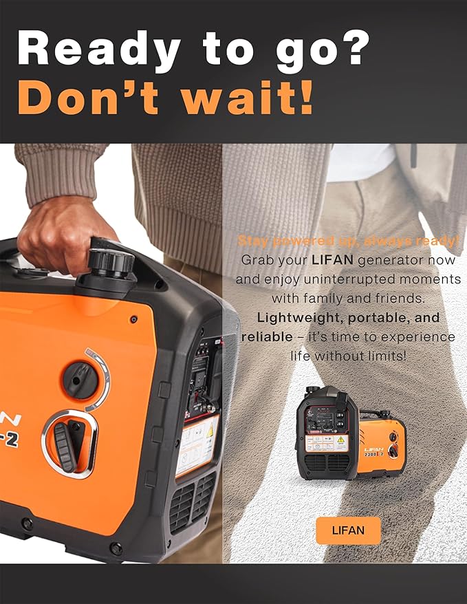 LIFAN 2300W Gasoline Inverter Generator - Portable, Quiet & Fuel-Efficient Power Solution for Home, Camping, RV & Emergency Use with Parallel Capability
