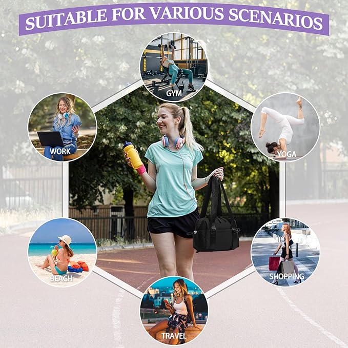 Mini Gym Bag for Women & Girls with Wet Compartment Small Gym Tote Bag Waterproof Travel Duffle Bag Cute Workout Sports Bag, Black