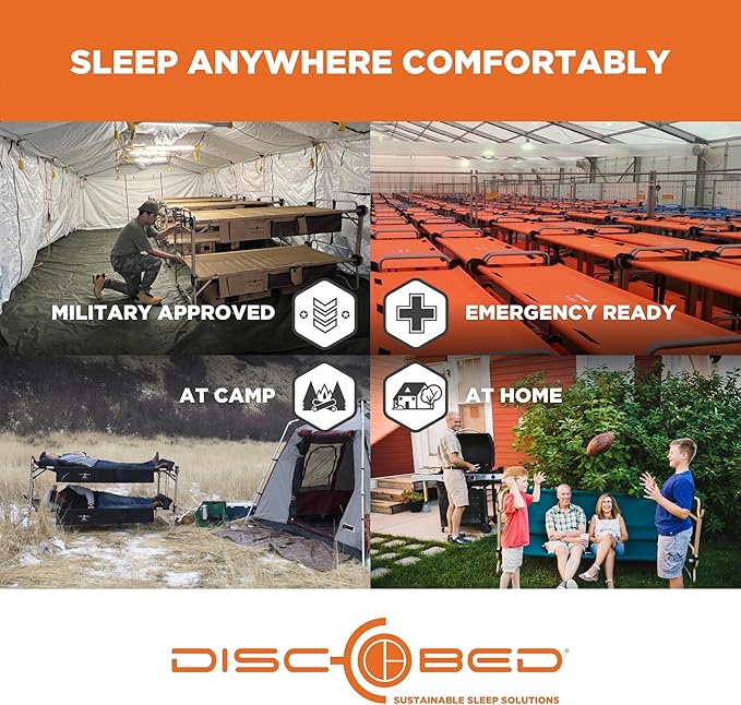 Disc-O-Bed Large Outdoor Convertible 2 Person Bench and Double Camping Cot Portable Bed Bunk System for Adults